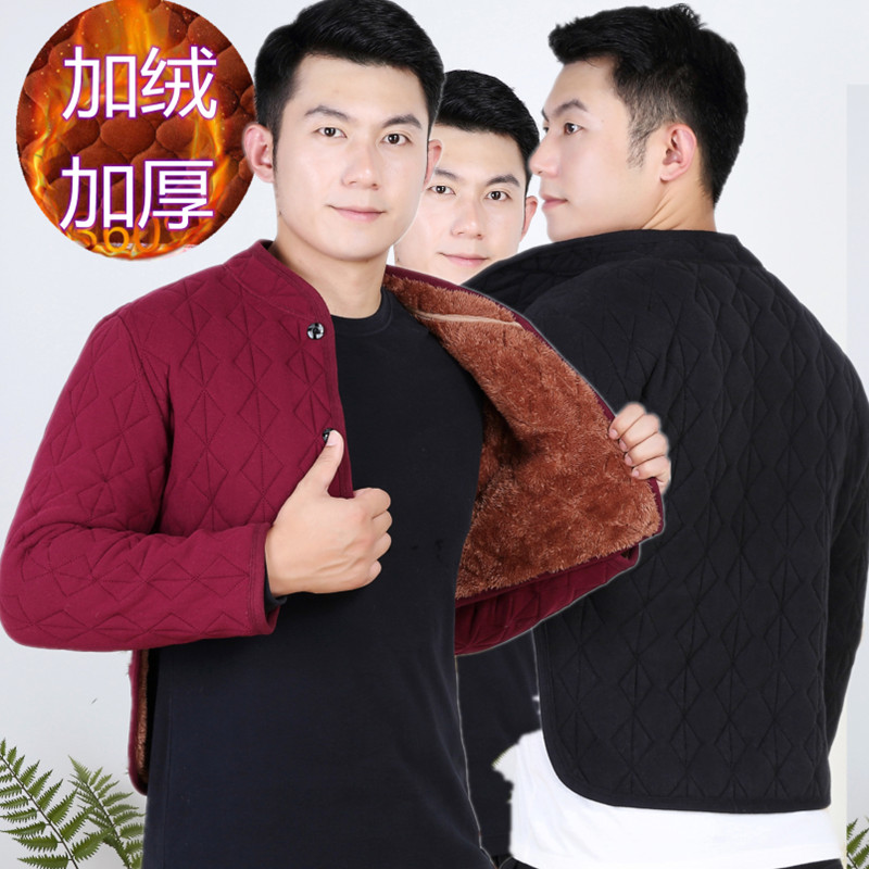 中老年男加绒加厚护肩颈背部持久保暖徳绒小马甲爸爸装大码小棉衣