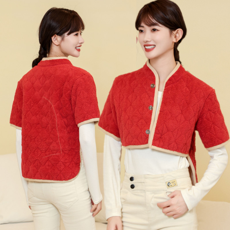 中老年秋冬加厚护肩中袖保暖加绒护腰护背披肩妈妈护肩膀颈椎坎肩