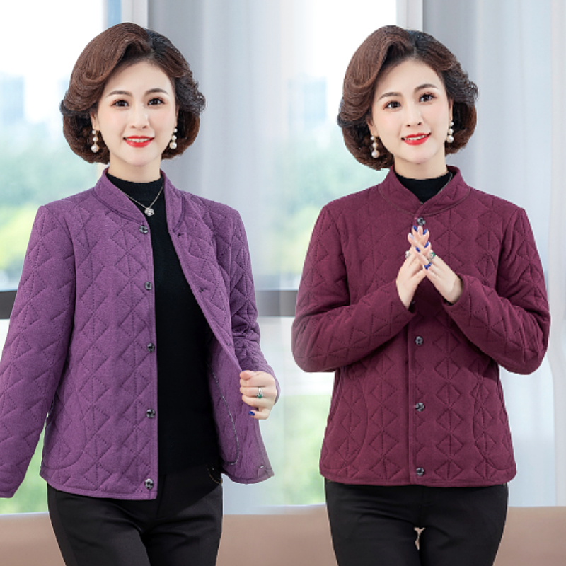 妈妈装短款德绒夹棉小棉衣中老年秋冬加厚保暖棉服外套立领上衣女