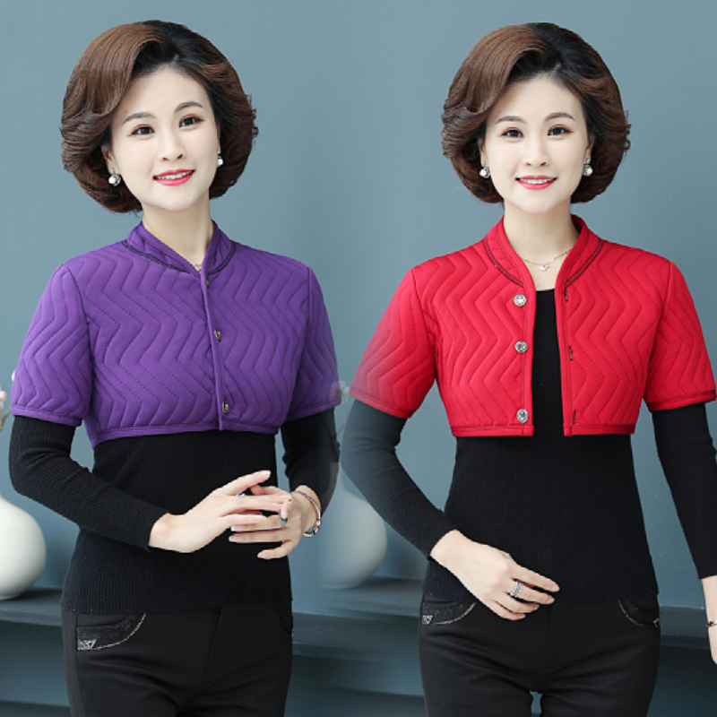 妈妈加绒护肩中老年女装保暖短袖马夹冬季中年护肩膀颈椎坎肩马甲