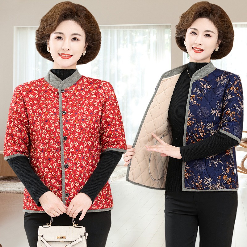 妈妈秋冬季德绒马甲加厚保暖内胆棉袄中老年女装马夹花色中袖棉衣