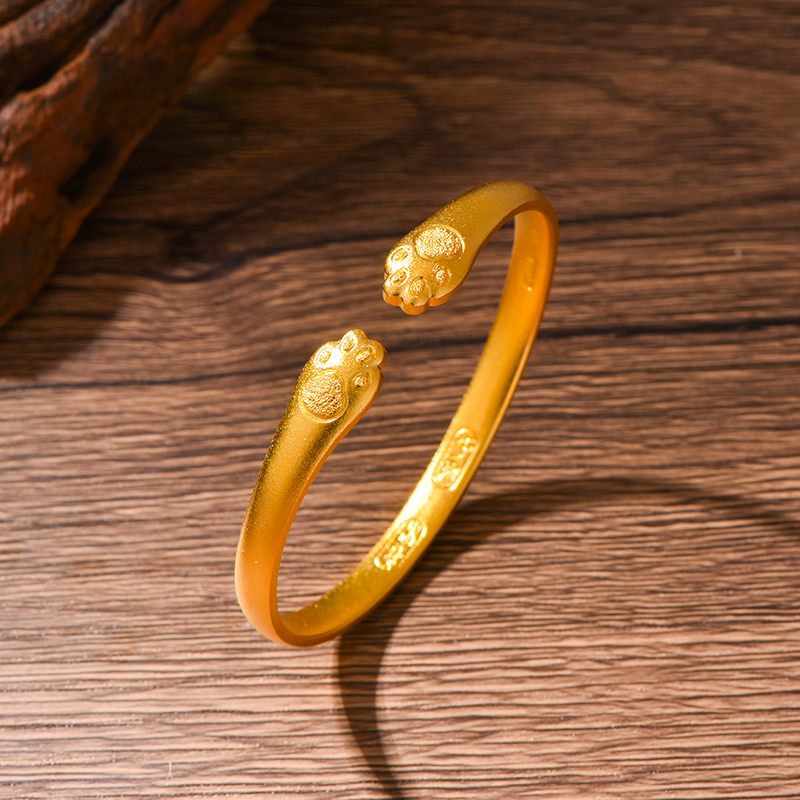 足银手镯 猫爪开口手镯女古法实心百搭气质款可调节送礼