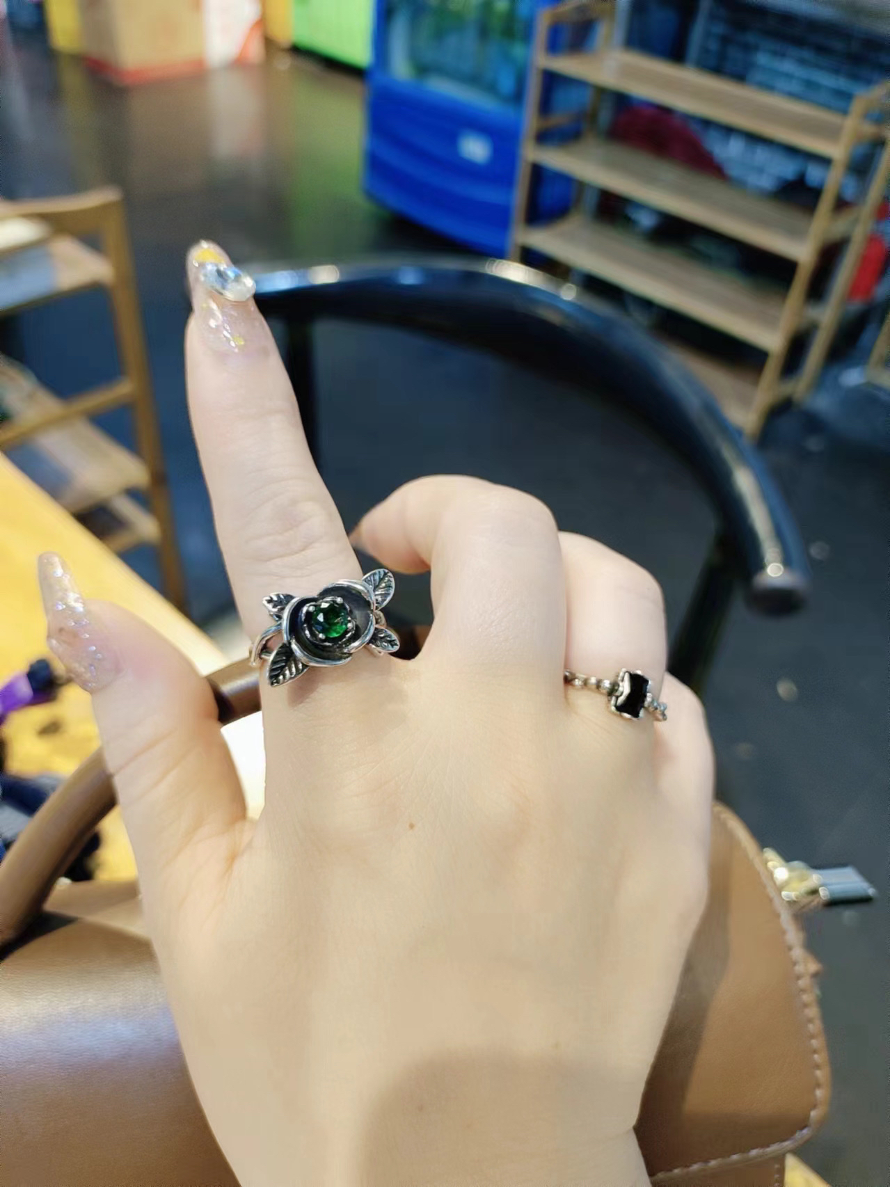 铜合金戒指 复古时尚气质轻奢【绿告玫瑰花】开口可调节戒指