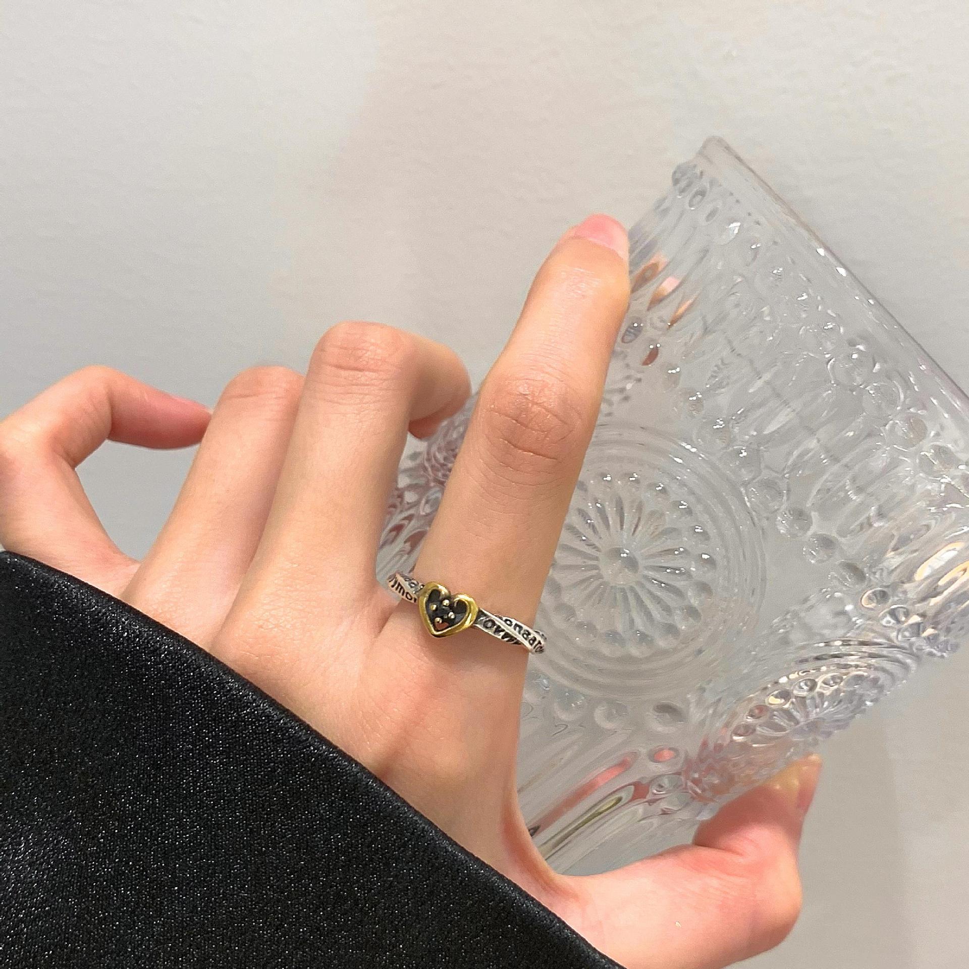 铜合金戒指 小众简约时尚百搭复古（字母扭曲爱心小告）ins开口戒指