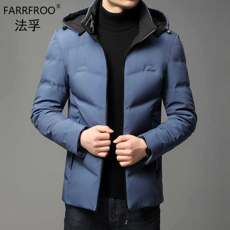 法孚轻奢男士羽绒服立领白鸭绒2023新款衣保暖冬装加厚连帽外套男
