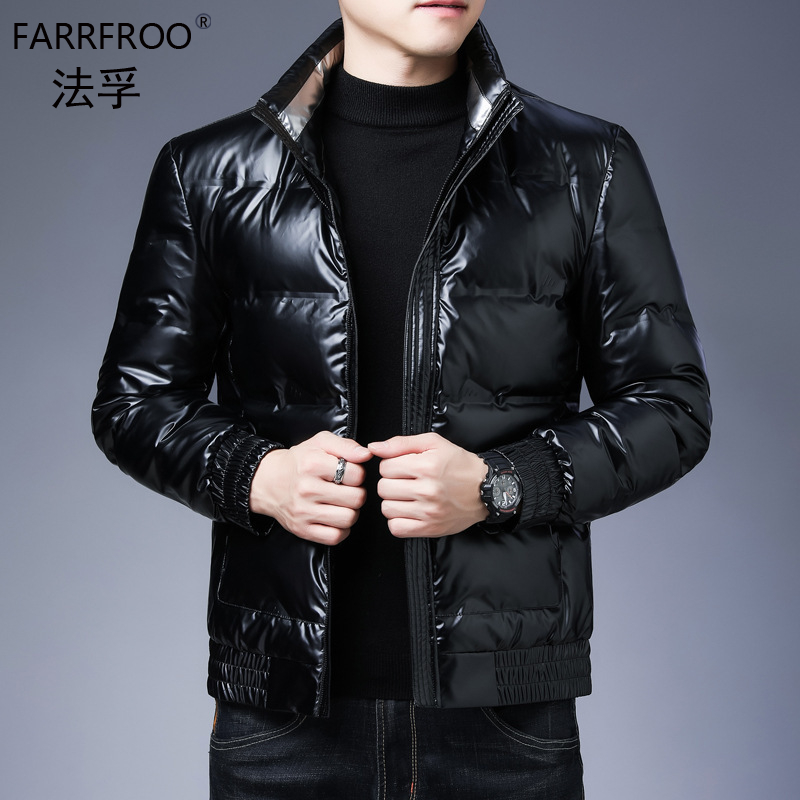 法孚轻奢男装亮面羽绒服男士短款韩版潮立领轻薄白鸭绒保暖外套男