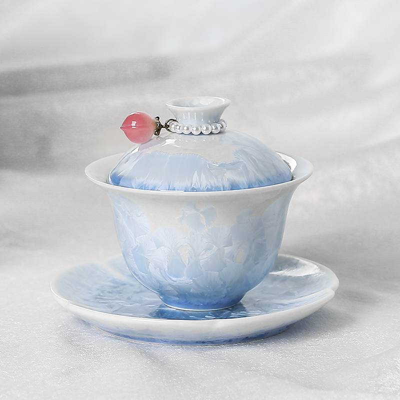 盖碗个人专用窑变结晶旅行茶具主人杯1壶1杯茶具陶瓷防烫手送礼