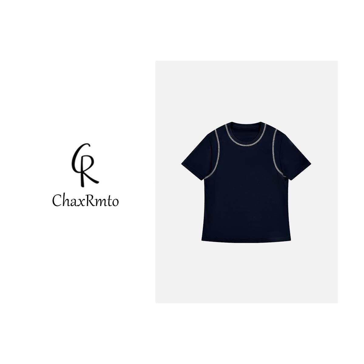 ChaxRmto 2025时尚设计感明线圆领短袖百搭休闲T恤上衣 SC1A0096
