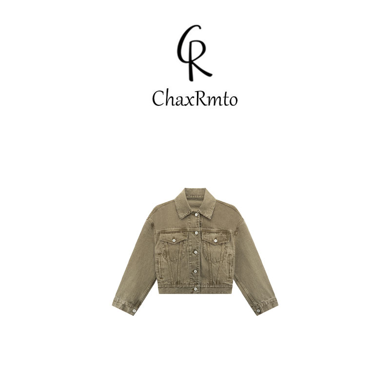 ChaxRmto  时尚100棉复古翻领牛仔外套气质长袖上衣 斯斯CC1C1542