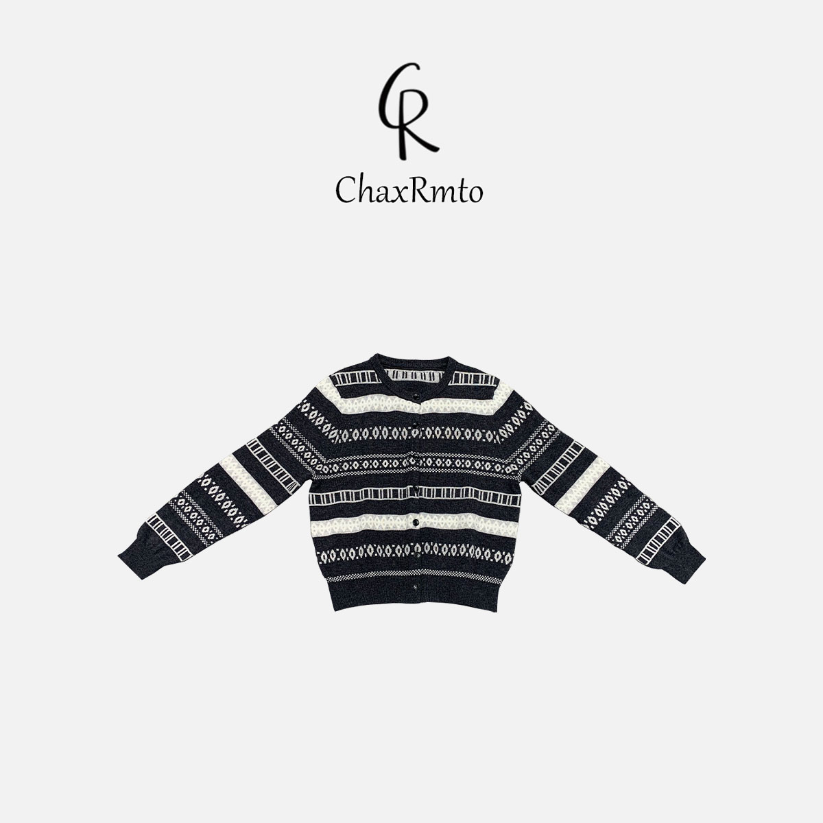 ChaxRmto 24秋季绵羊毛时尚针织衫撞色圆领开衫上衣 斯斯SC1C2946