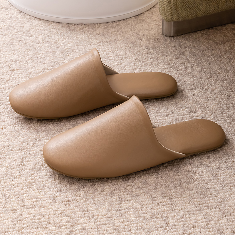 简约日式慵懒感小羊皮轻奢包头拖鞋男女款居家用室内防滑静音真皮