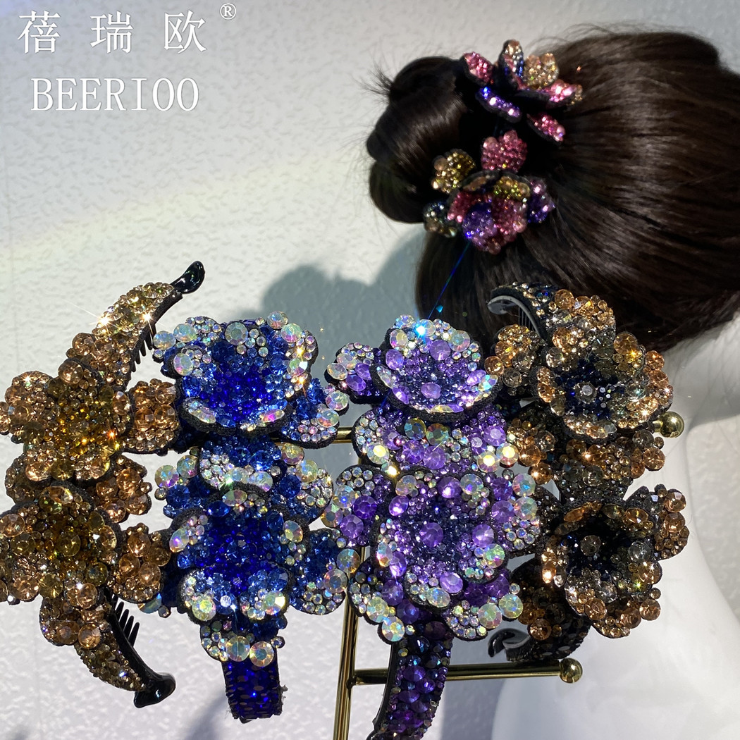 BEERIOO/蓓瑞欧韩版2024新款牡丹花丸子头发扣发箍发饰