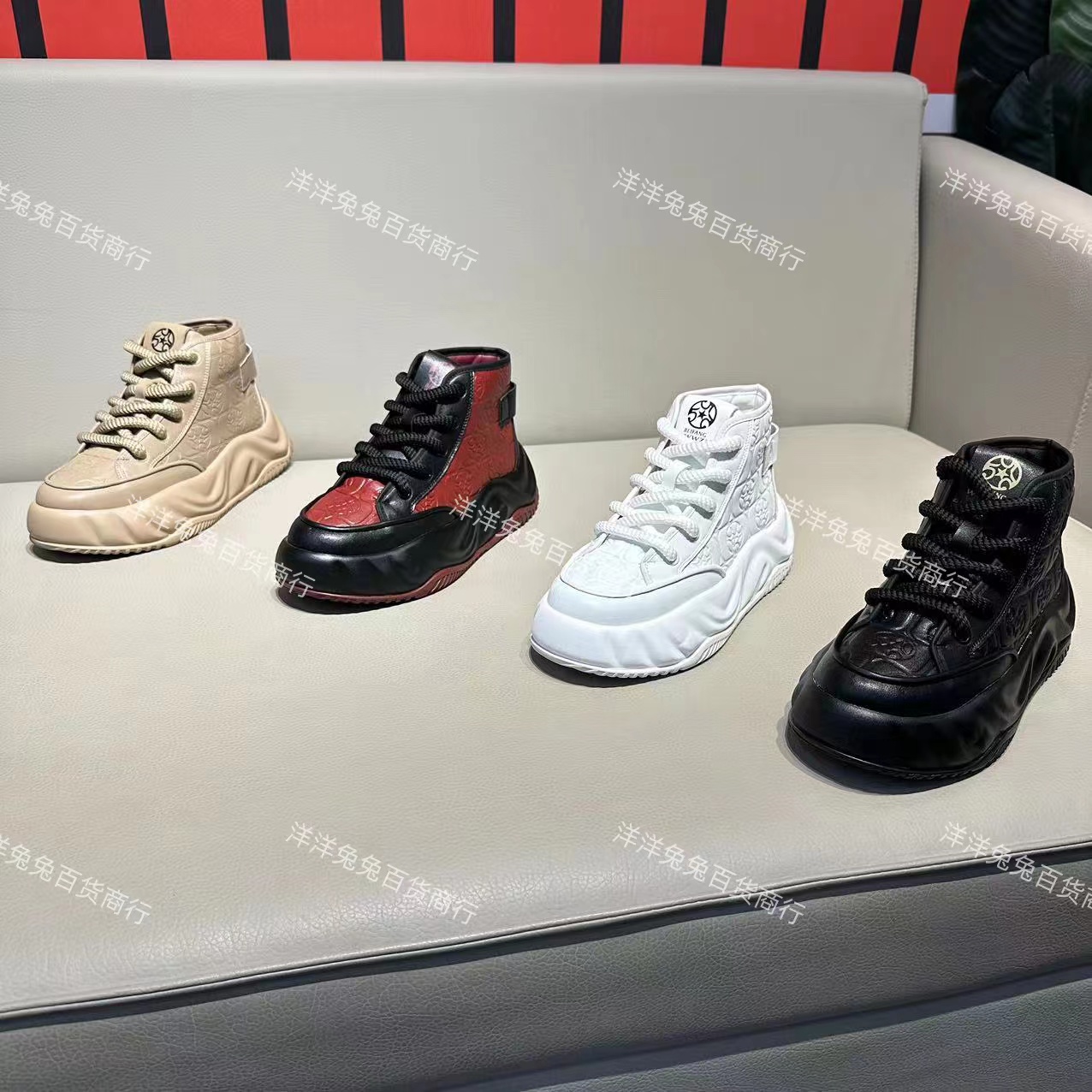 欧洲站男鞋秋季加绒皮面休闲舒适增高厚底潮流百搭时尚网红老爹鞋