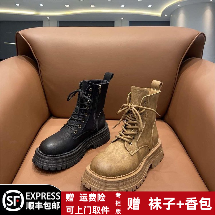 春季回力休闲2024厚底系带机车马丁靴女复古工装短靴子英伦风韩版