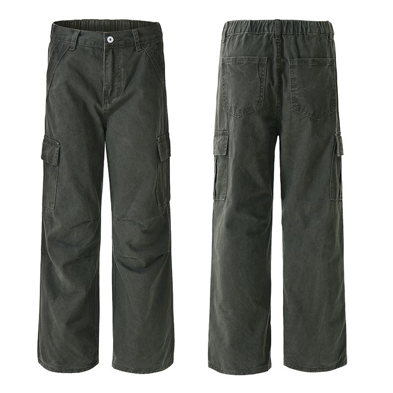 春夏新款美式复古潮牌工装裤男生潮流高级感阔腿休闲宽松直筒裤子