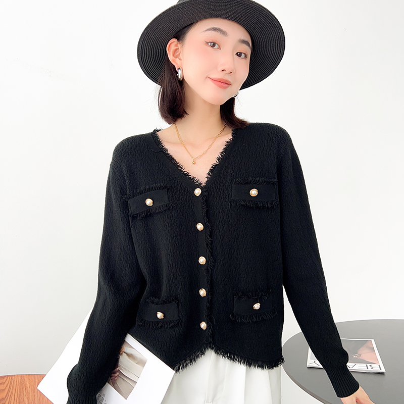 小香风针织开衫名媛毛边时尚气质上衣