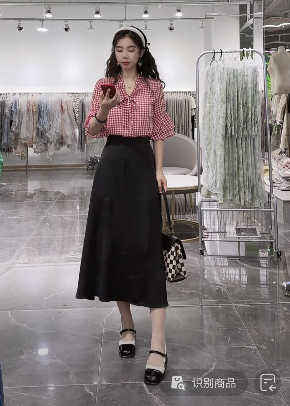 【OE家】NN895-时尚套装上衣显瘦气质高腰夏季法式减龄格子