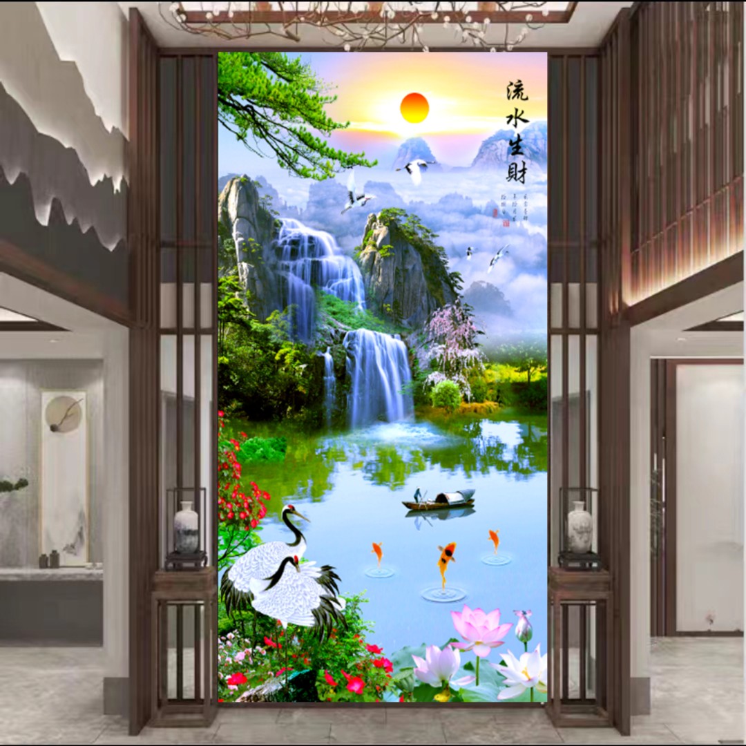 【多款走道图案选】轻奢玄关客厅墙现代简约时尚背景墙定制壁画布料