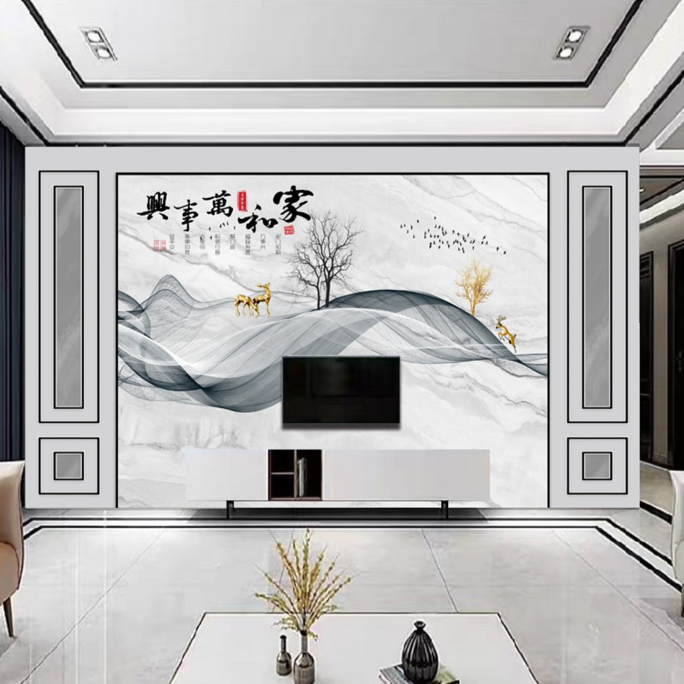 【意境中式飘带】中式简约客厅山水画电视沙发背景墙定制壁画布料