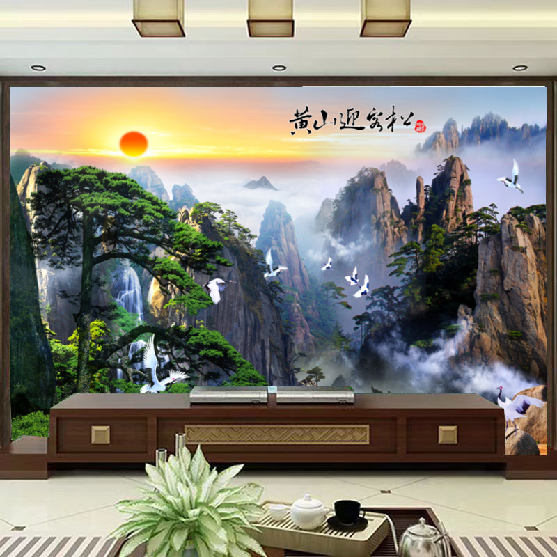 【山水画】中式温馨风景电视卧室沙发背景墙定制壁画立体客厅影视墙
