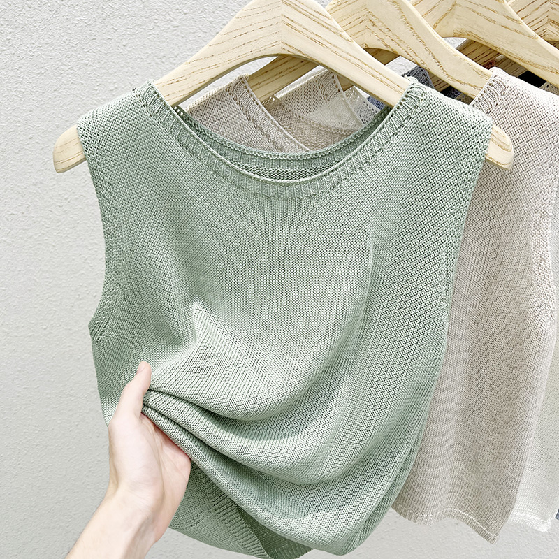 亚麻针织小背心女夏季外穿无袖吊带上衣2025新款薄款天丝打底内搭