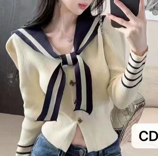 欧街-针织开衫海军领上衣12111