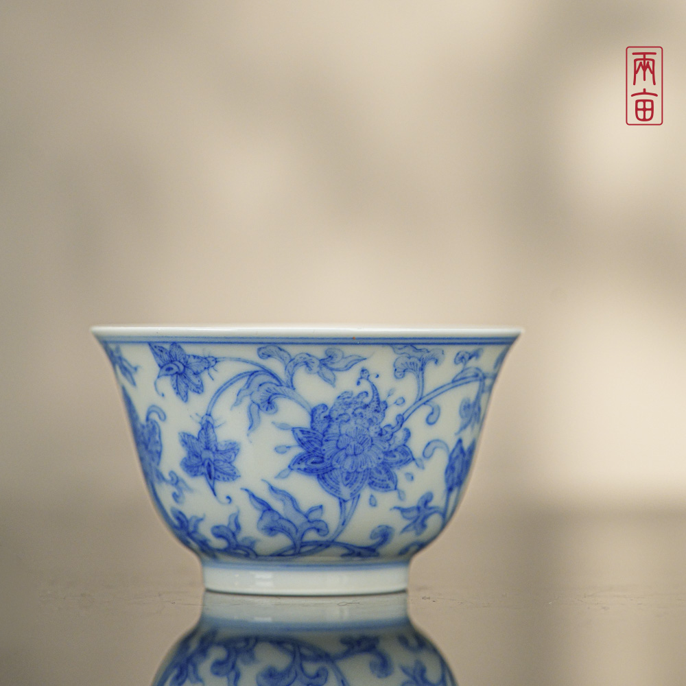 两亩珍藏缠枝佛手主人杯  景德镇釉下彩 全手工 中式青花手绘茶具