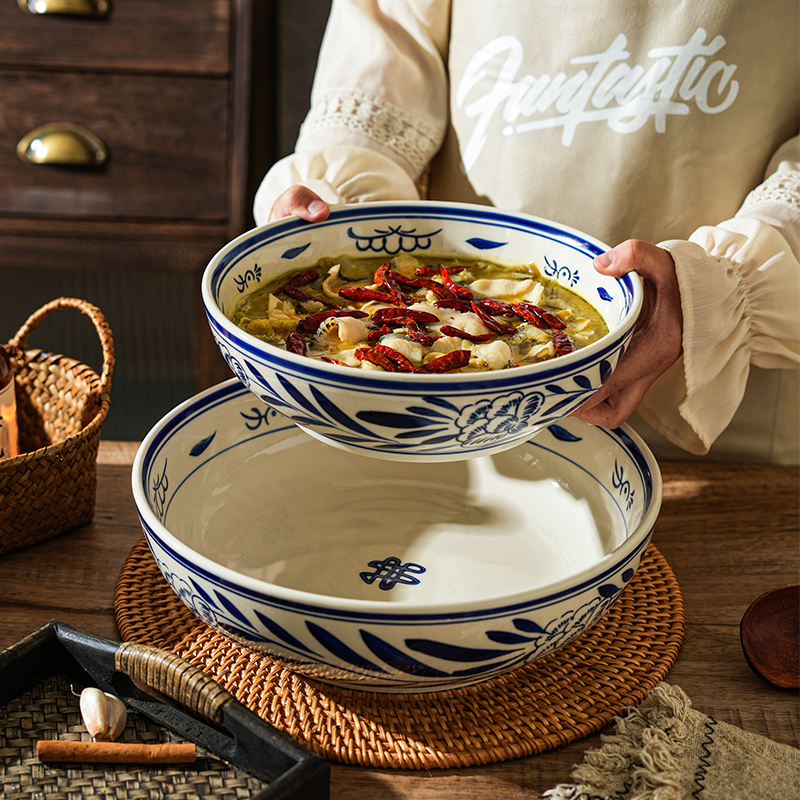 舍里复古酸菜鱼盆加厚餐具碗盘陶瓷高颜值吃饭景德镇米饭吃面大碗