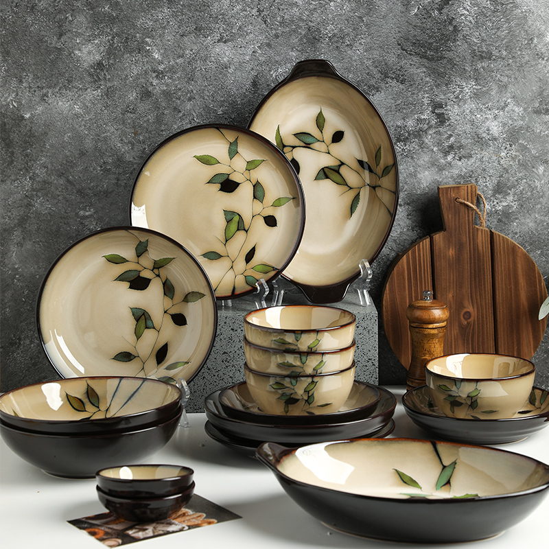 舍里复古餐具陶瓷饭碗筷汤面碗家用2025新好看盘子碗碟套装新家用