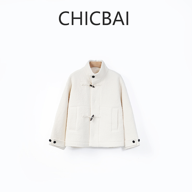 CHICBAI 牛角扣廓形蝙蝠袖羊毛毛呢外套大衣