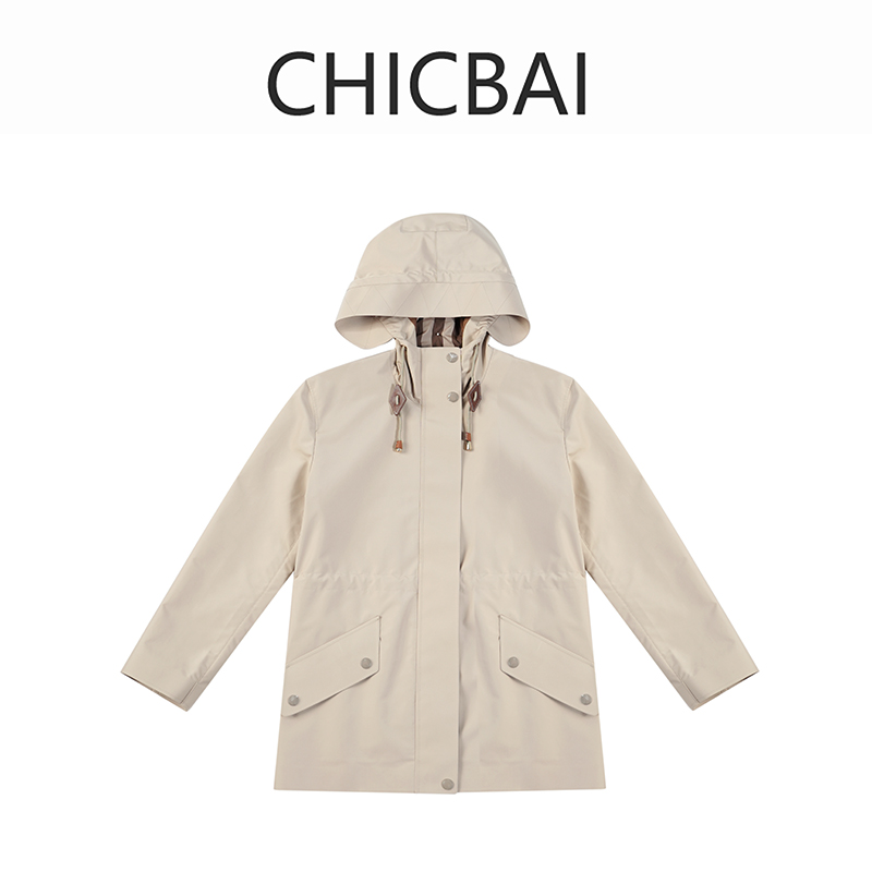 CHIC白 英伦户外高密防风防水压胶风衣外套