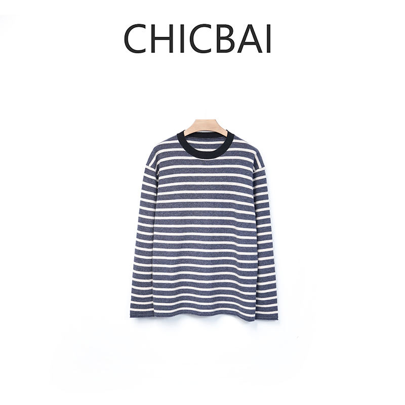 CHICBAI 复古色系条纹随性廓形羊毛针织毛衣