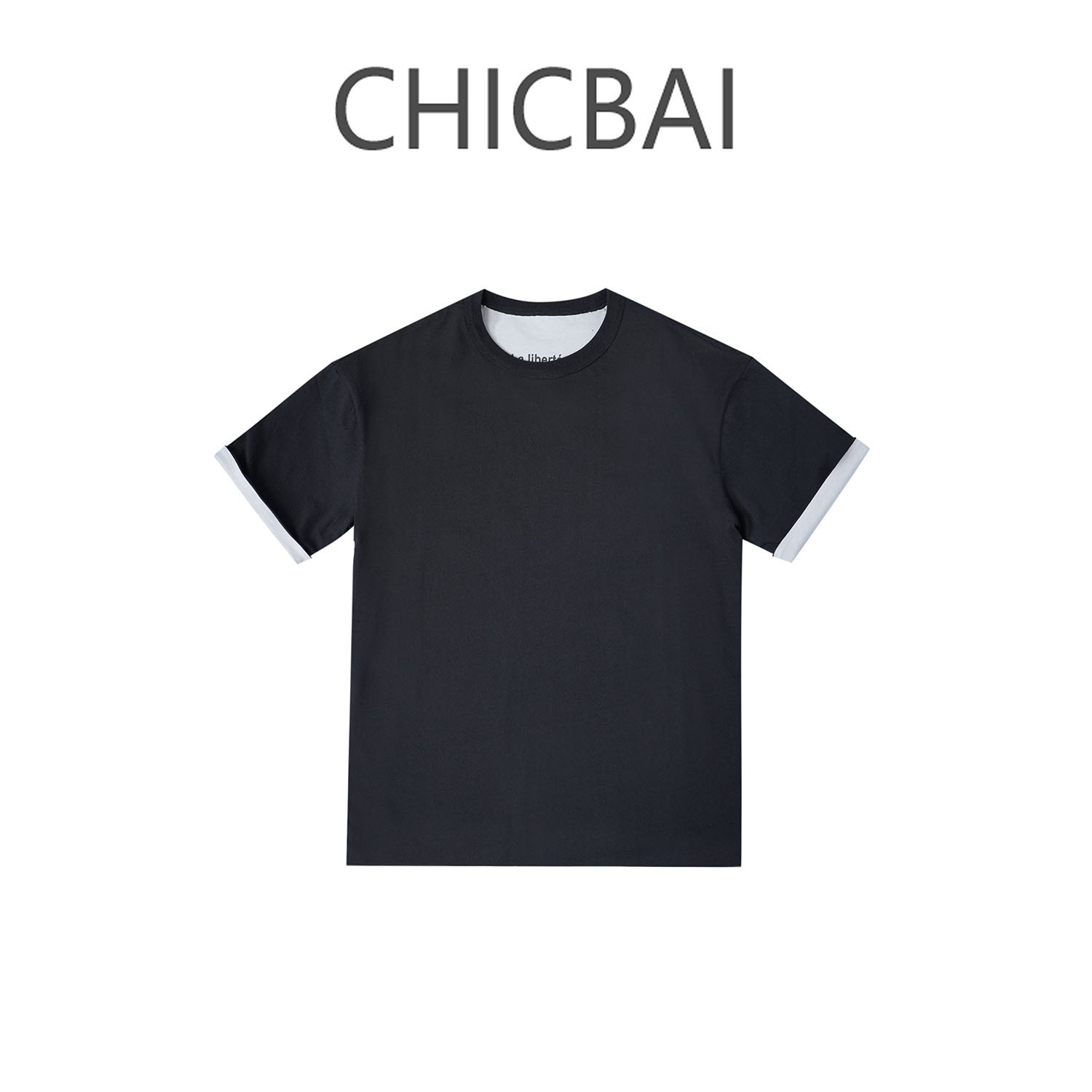 CHIC白 拼色两面穿字母短袖T恤 