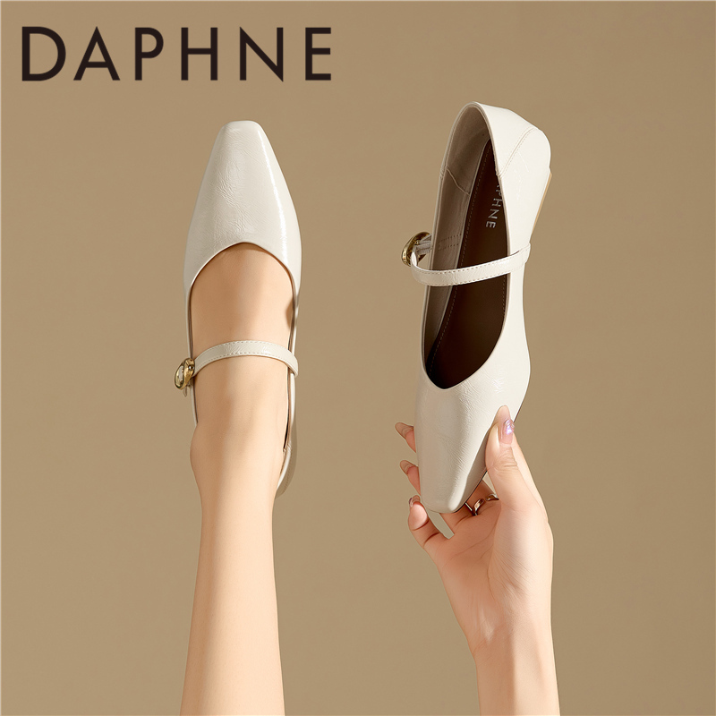 达芙妮粗跟玛丽珍女鞋2cm低跟高跟鞋春秋法式百搭不累脚真皮单鞋