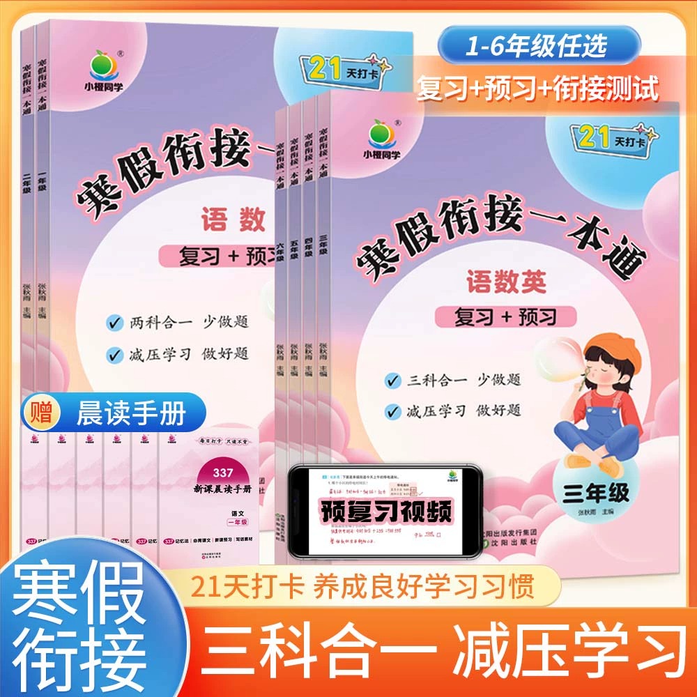寒假衔接一本通2024版小橙同学21天打卡计划寒假作业语文数学英语