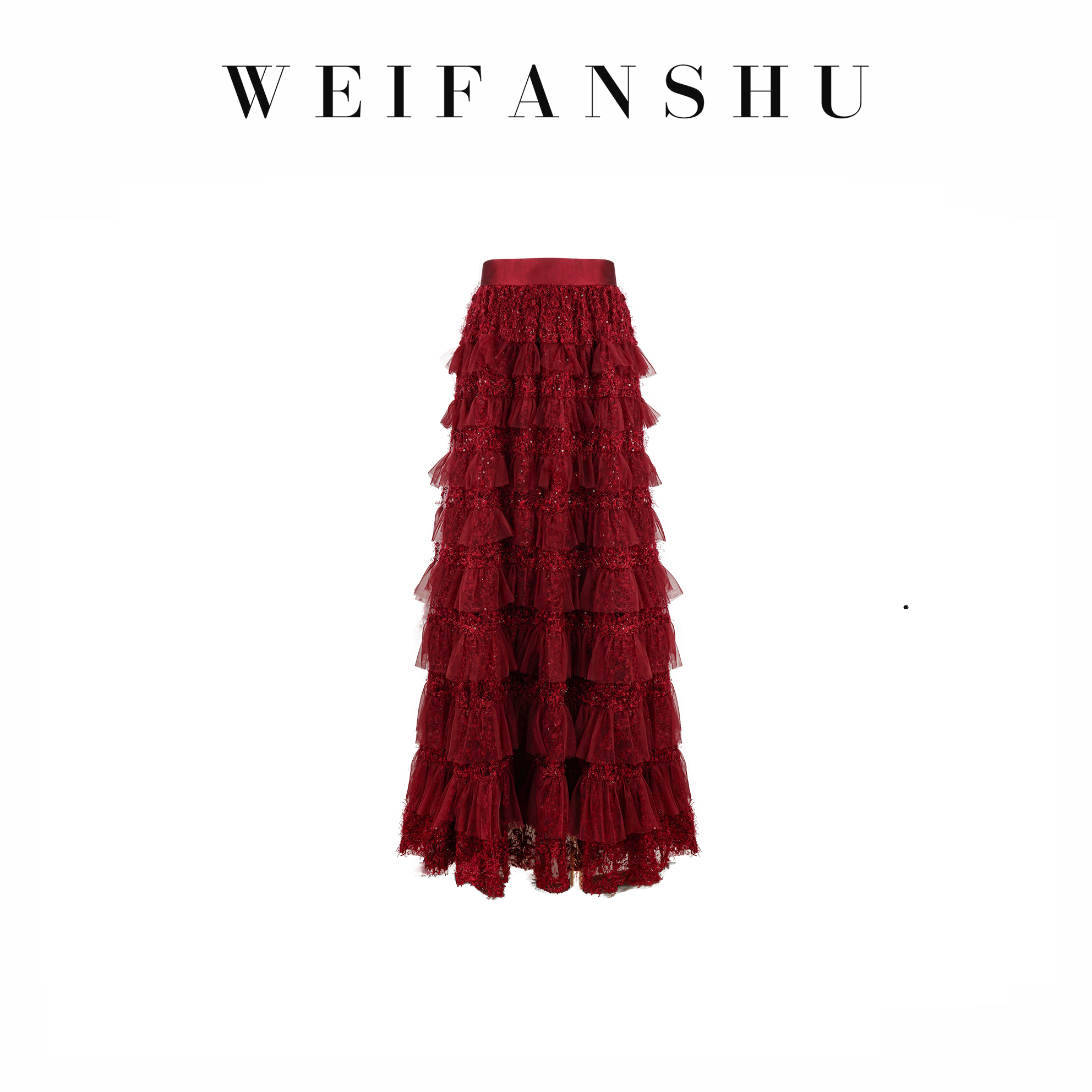 WEIFANSHU/魏凡舒【星轨派对】黑色显瘦长款百搭优雅蕾丝纱裙半身裙