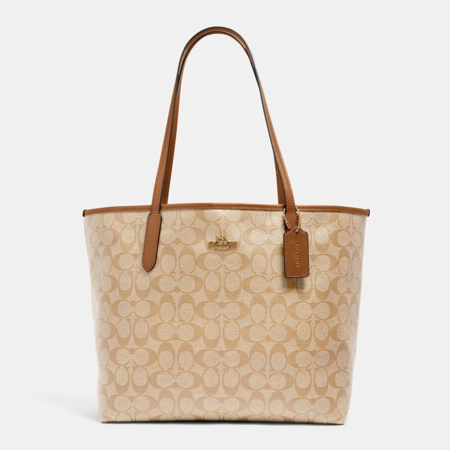 COACH/蔻驰经典标志City单肩托特包5696 奶茶拼色 美国直邮