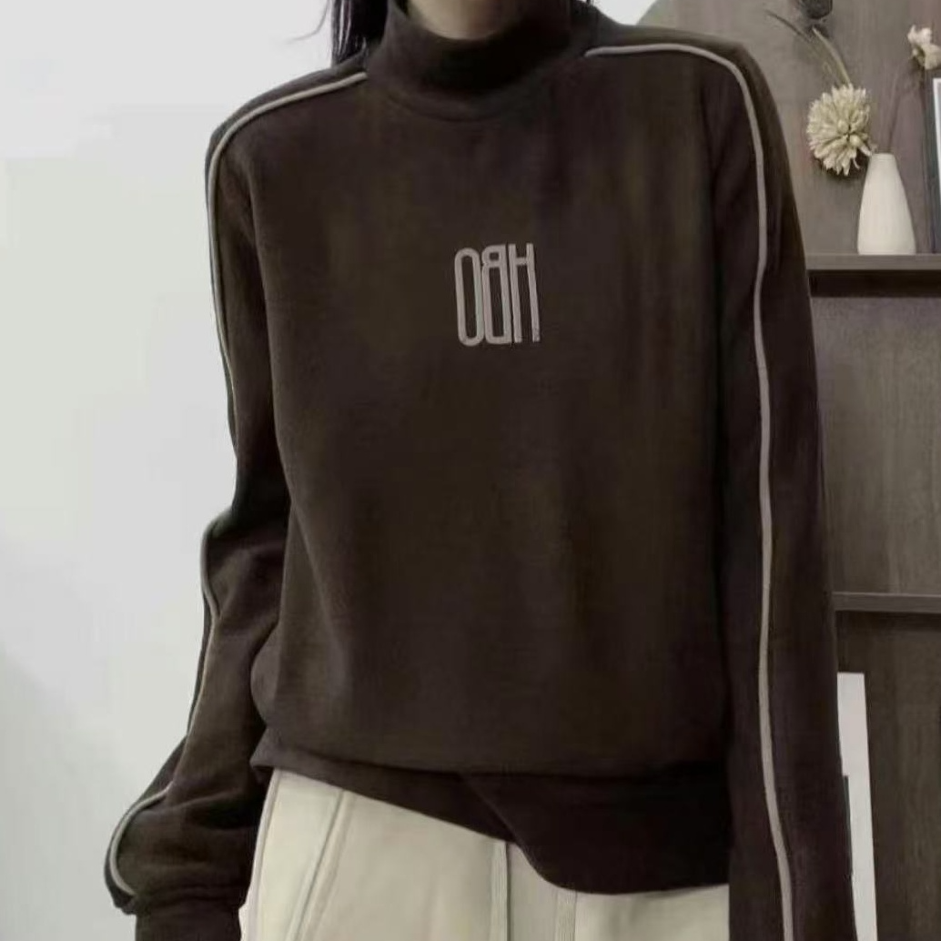 德绒保暖加厚高领字母宽松百搭秋冬季卫衣打底衫