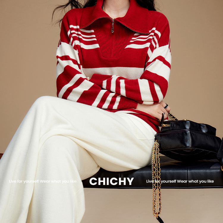 【高高甄选】CHICHY法式名媛微喇休闲裤CV6E001241