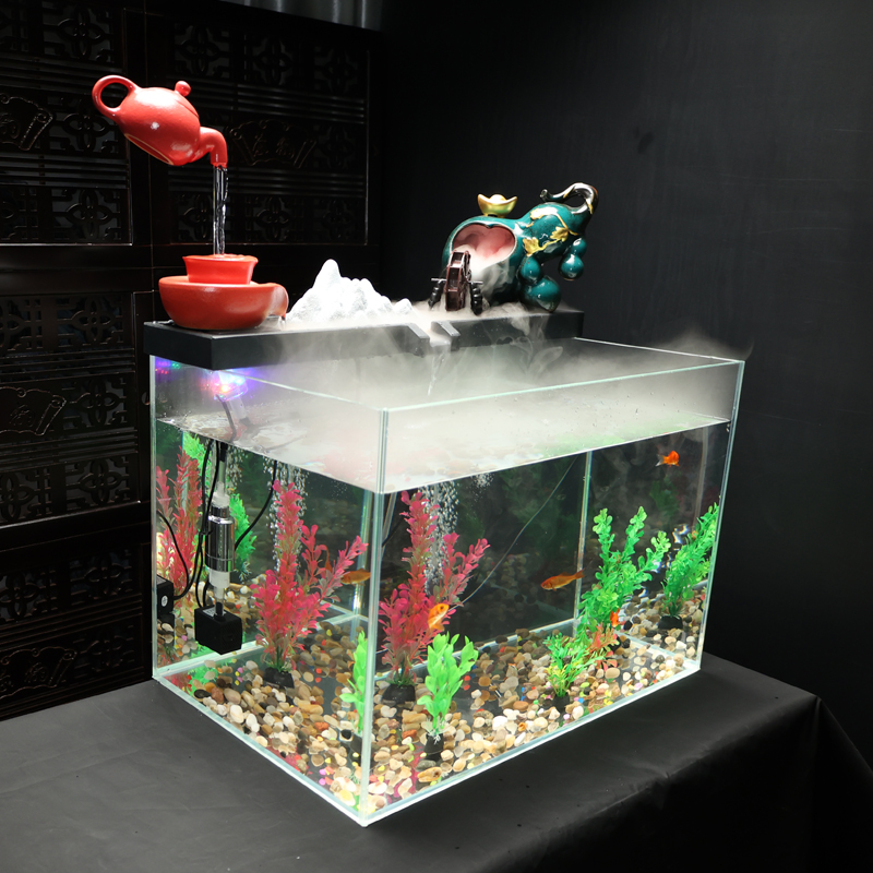 陶瓷玻璃鱼缸流水招财摆件开业礼品桌面办公室客厅室内装饰品