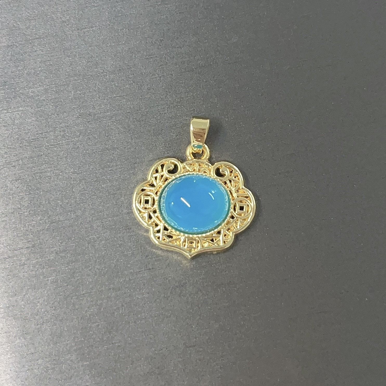 【诚诚专属】天然天空蓝 蓝玛瑙平安锁吊坠