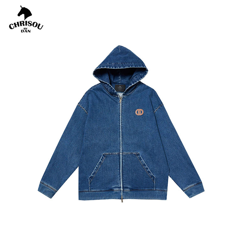 【馨予专属】欧阳丹2024秋冬新款胸口皮标水洗帽衫125012