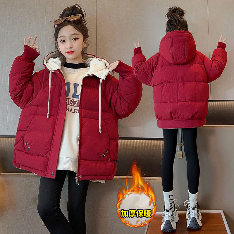 女童冬季棉衣新款女童加厚棉服外套儿童韩版宽松连帽保暖棉衣外套