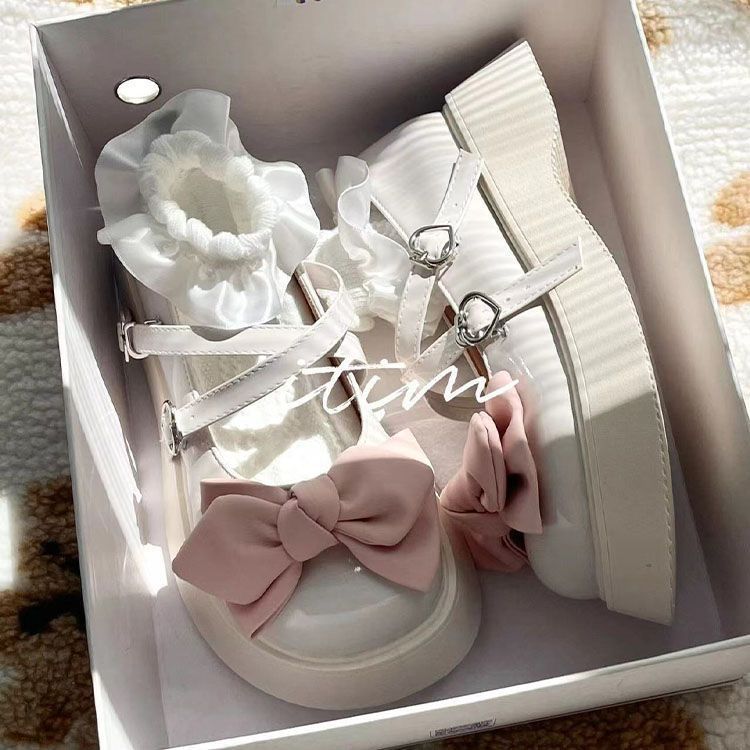 ITIM日系Lolita甜酷玛丽珍小皮鞋2023新款秋松糕蝴蝶结松