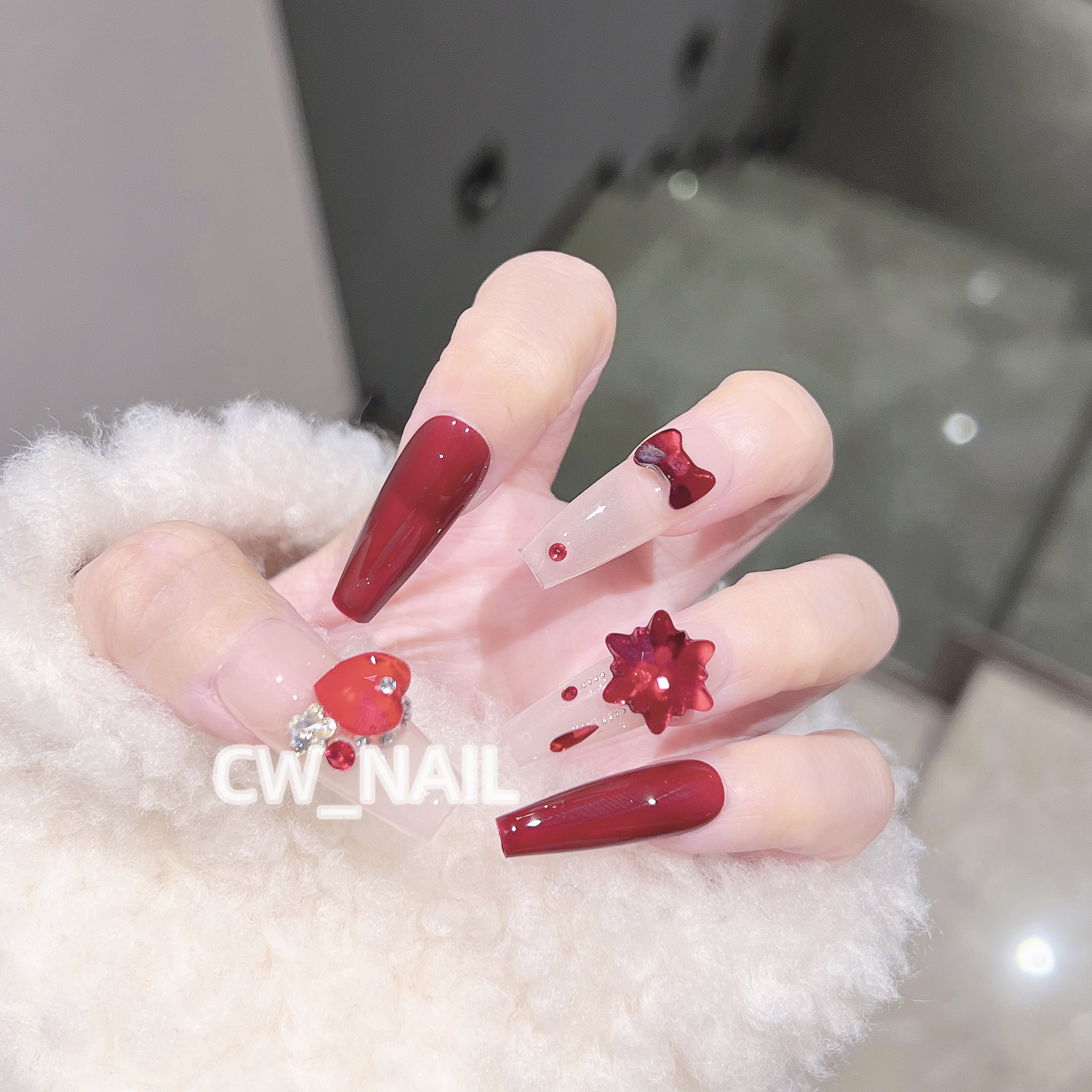 【红桃Queen】—CW原创款招财大绝版红雪花进口施家全华穿戴甲