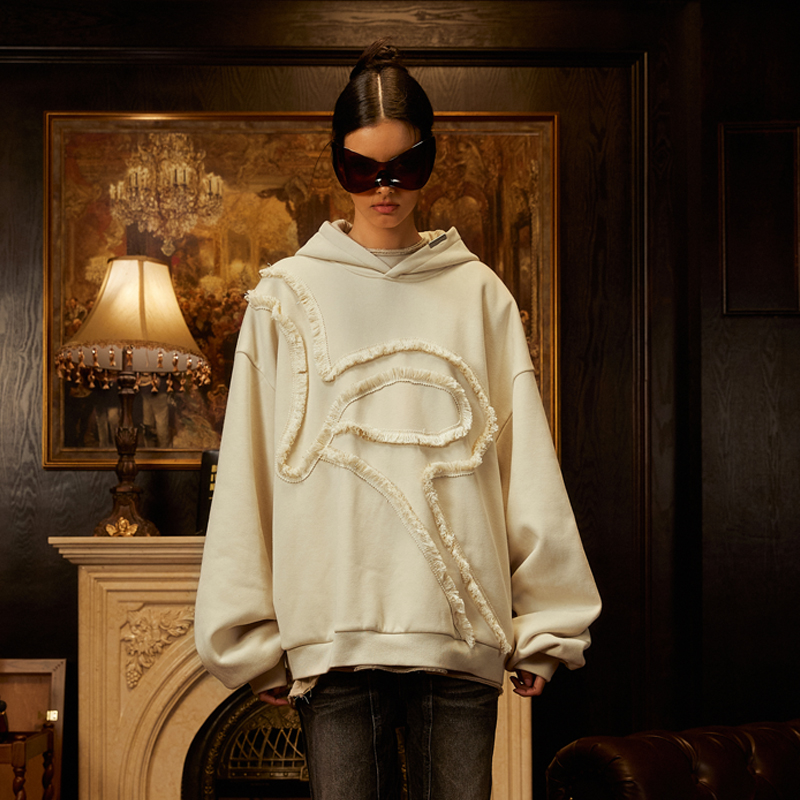 Rocawear明星同款潮牌廓形流苏加绒连帽卫衣高街宽松