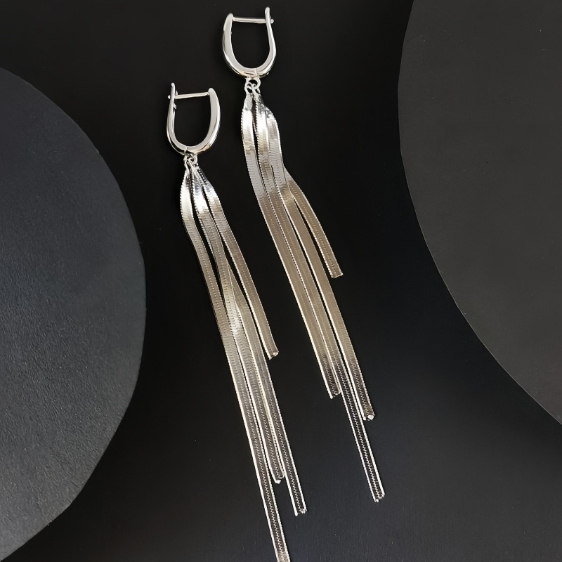 925银耳饰 设计感S925银耳扣耳饰长款流苏耳坠气质高级闪亮刀片链