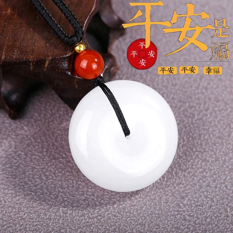 非金属玻璃项链 时尚百搭白色平安扣手工百素款编绳挂坠-88584