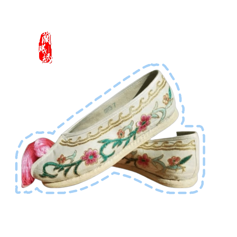 现货戏曲花旦仿手绣布底白色粉色湖色平底绣花鞋可定制古风鞋