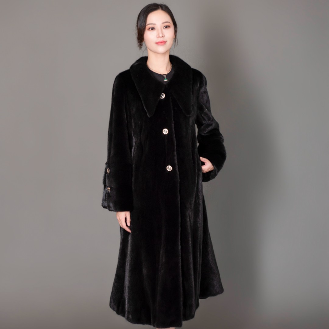 环裘[环裘]22010天鹅绒短二水貂时尚尖领貂皮大衣女整貂